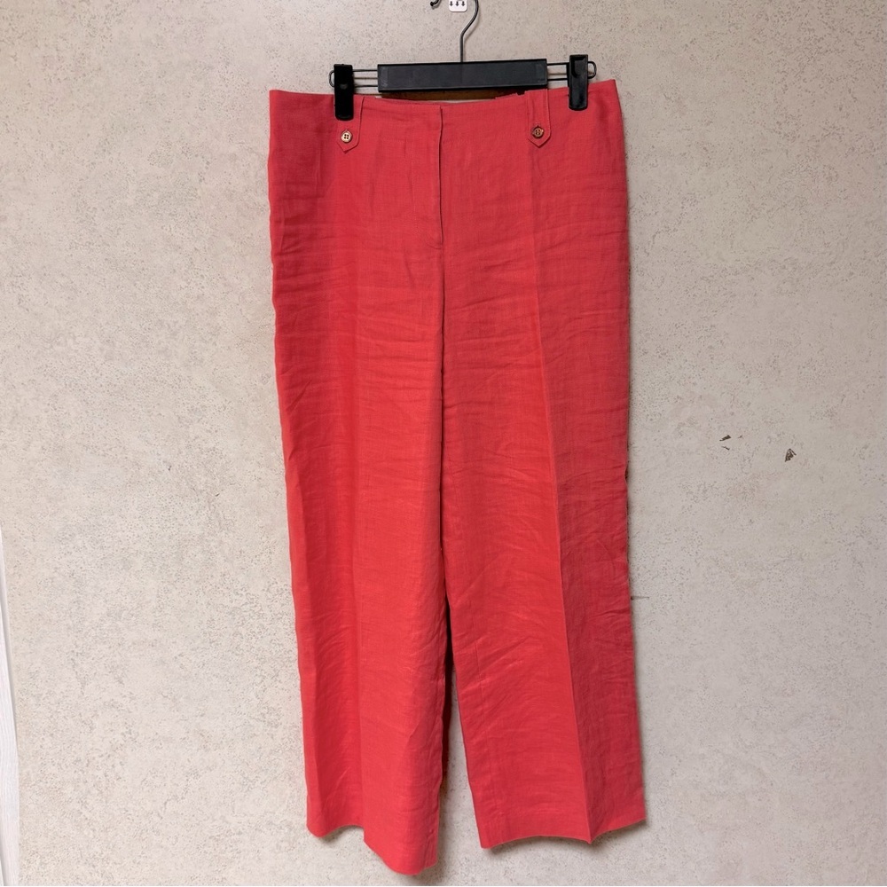 J McLAUGHLIN 6‎ FLARE LEG WOMENS LINEN CORAL LINED PREPPY DRESSY CAREER PANTS